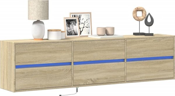 vidaXL Επιτοίχια ντουλάπα για TV με LED, Sonoma Δρυς, 180x31x45 cm