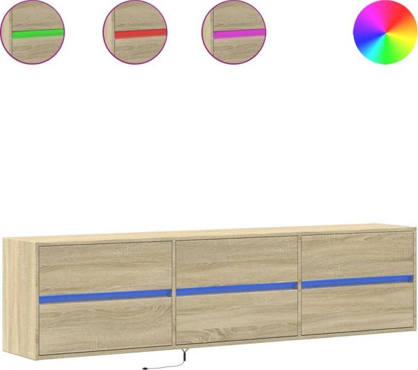 vidaXL Επιτοίχια ντουλάπα για TV με LED, Sonoma Δρυς, 180x31x45 cm