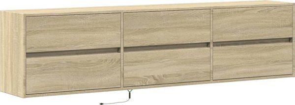 vidaXL Επιτοίχια ντουλάπα για TV με LED, Sonoma Δρυς, 180x31x45 cm