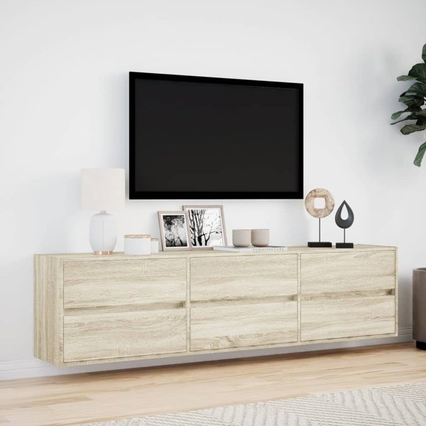 vidaXL Επιτοίχια ντουλάπα για TV με LED, Sonoma Δρυς, 180x31x45 cm