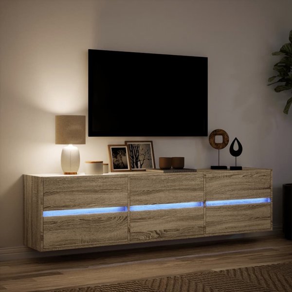 vidaXL Επιτοίχια ντουλάπα για TV με LED, Sonoma Δρυς, 180x31x45 cm