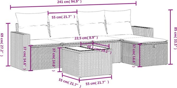 6-cz zestaw wypoczynkowy do ogrodu z poduszkami brazowy