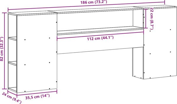 vidaXL Wezglowie do lozka z polkami woskowy braz 180 cm sosnowe