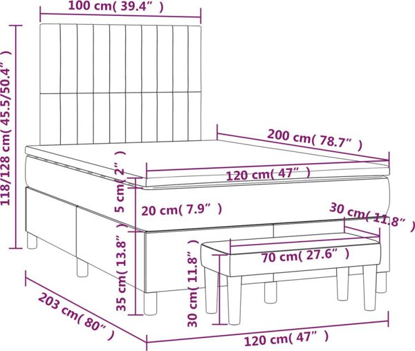 vidaXL Κρεβάτι Continental με στρώμα, καφέ ύφασμα, 120x200 εκ.