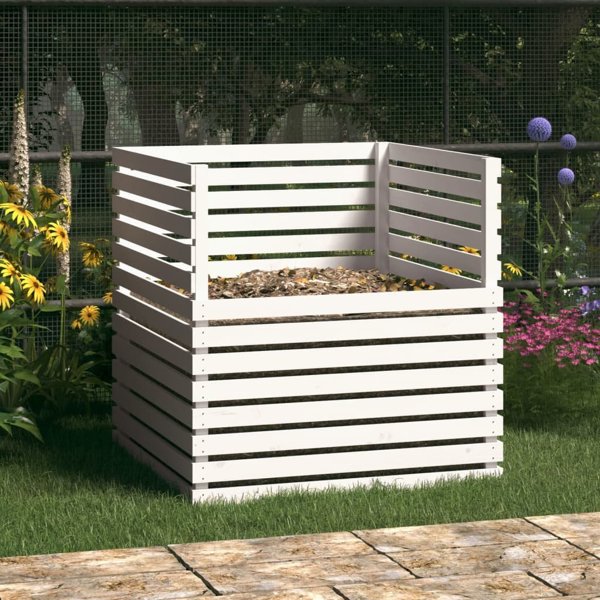 vidaXL Kompostownik, λευκός, 100x100x102 cm, μασίφ πεύκο