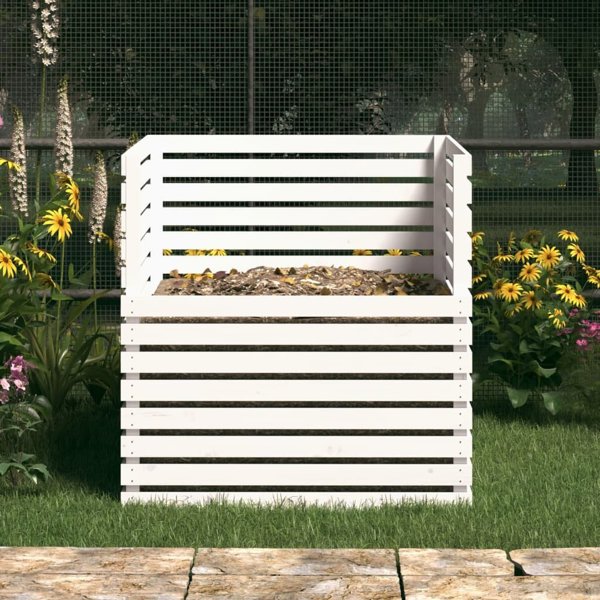 vidaXL Kompostownik, λευκός, 100x100x102 cm, μασίφ πεύκο