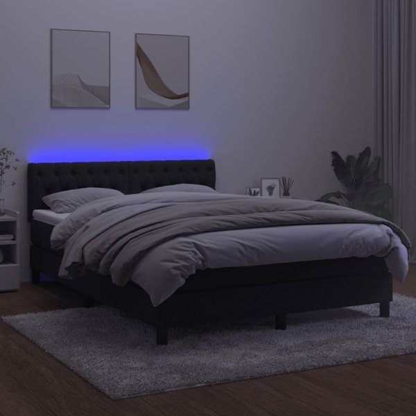 vidaXL Κοντινετάλ κρεβάτι με στρώμα και LED, μαύρο βελούδινο 140x190cm
