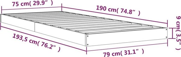 vidaXL Κορμός Κρεβατιού, Μαύρος, 75x190 εκ., Στερεό Έλατο, Μονός