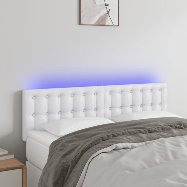 vidaXL Επικεφαλάρι κρεβατιού με LED, Λευκό, 144x5x78/88 cm, Συνθετικό δερμα