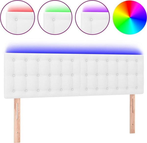vidaXL Επικεφαλάρι κρεβατιού με LED, Λευκό, 144x5x78/88 cm, Συνθετικό δερμα