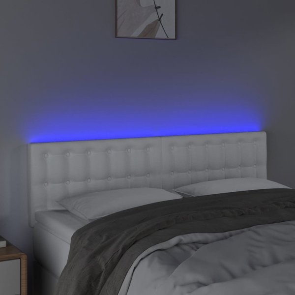 vidaXL Επικεφαλάρι κρεβατιού με LED, Λευκό, 144x5x78/88 cm, Συνθετικό δερμα