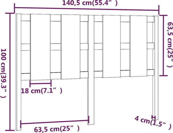 vidaXL Κεφαλάρι κρεβατιού, 140,5x4x100 cm, μασίφ πεύκο
