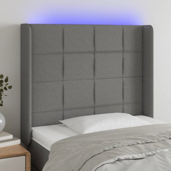 vidaXL Κεφαλάρι κρεβατιού με LED, σκούρο γκρι, 83x16x118/128 εκ., ύφασμα
