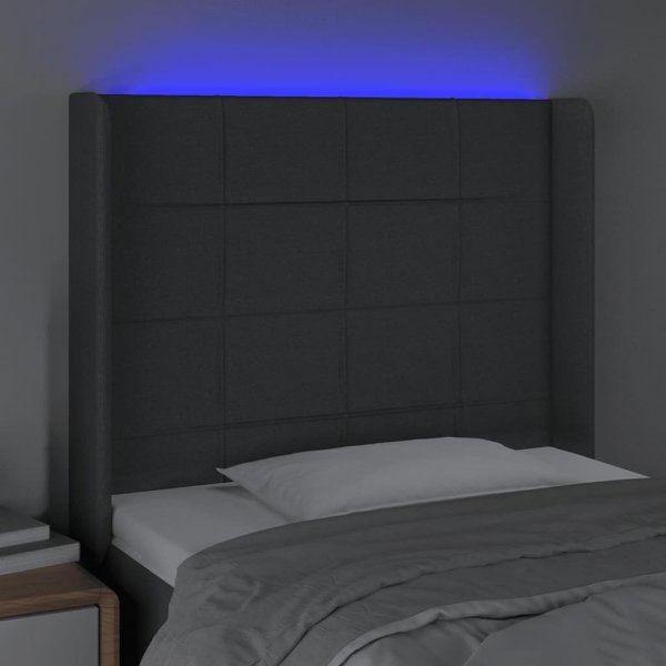 vidaXL Κεφαλάρι κρεβατιού με LED, σκούρο γκρι, 83x16x118/128 εκ., ύφασμα