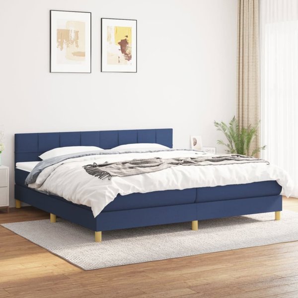 vidaXL κρεβάτι kontynentalne με στρώμα, μπλε ύφασμα 200x200 εκ.