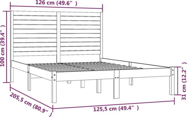 vidaXL Rama κρεβατιού, λευκό, μασίφ ξύλο, 120 x 200 cm