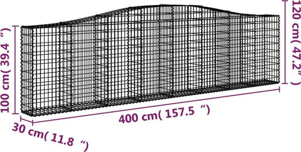 vidaXL Γκαμπιόν καλάθια 2 τεμ 400x30x100/120 εκ, γαλβανισμένο σίδερο