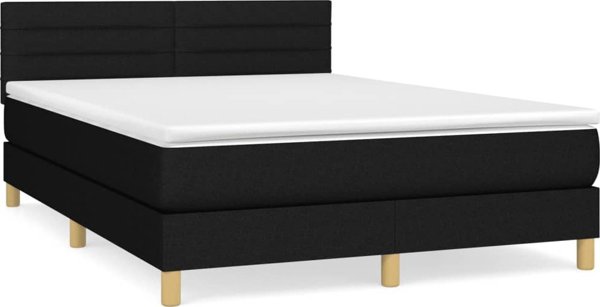vidaXL Kontynentalne κρεβάτι με στρώμα, μαύρο, ύφασμα 140x200 cm