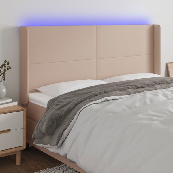 vidaXL Κεφαλάρι κρεβατιού με LED, καπουτσίνο, δερματίνη, 183x16x118/128 cm