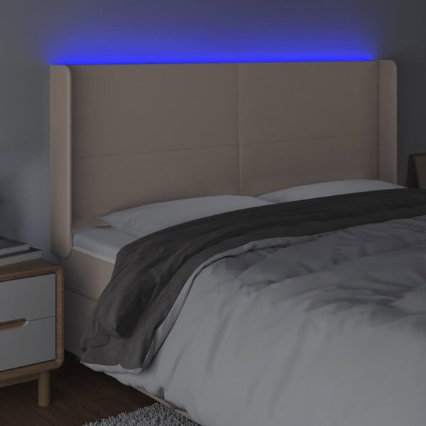 vidaXL Κεφαλάρι κρεβατιού με LED, καπουτσίνο, δερματίνη, 183x16x118/128 cm