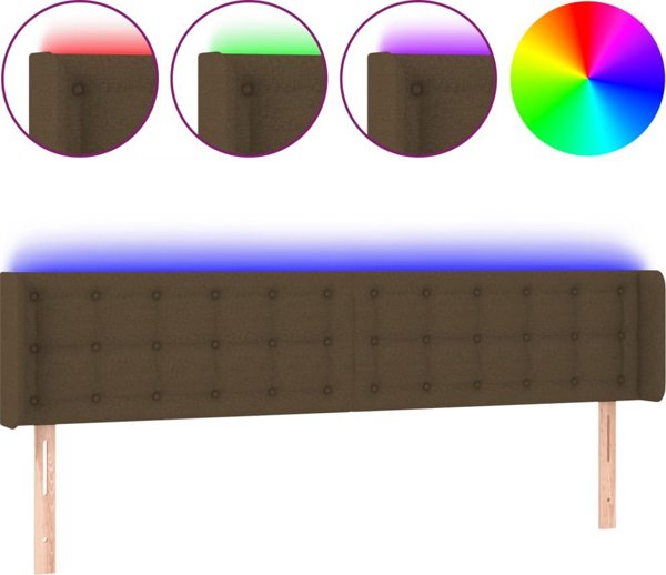 vidaXL Κεφαλάρι κρεβατιού με LED σκούρο καφέ 183x16x78/88 cm ύφασμα