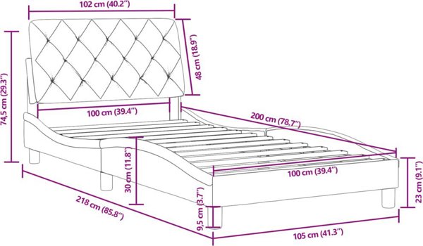 vidaXL Κρεβατοκάμαρα με Κεφαλάρι, Μαύρη, 100x200 cm, Βελούδινη