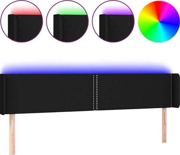 vidaXL Zaglowek do lozka z LED, czarny, 203x16x78/88 cm, tkanina