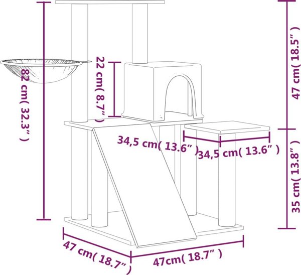 vidaXL Drapak dla kota z sizalowymi slupkami kremowy 82 cm