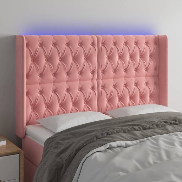 vidaXL Κεφαλάρι κρεβατιού με LED, ροζ, βελούδο, 163x16x118/128 cm