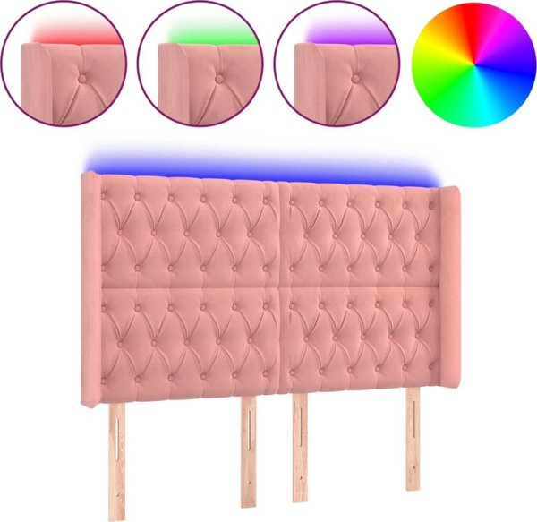 vidaXL Κεφαλάρι κρεβατιού με LED, ροζ, βελούδο, 163x16x118/128 cm