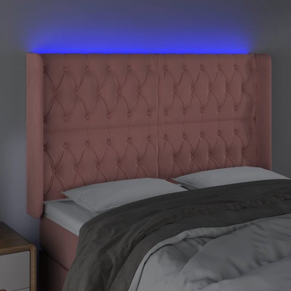 vidaXL Κεφαλάρι κρεβατιού με LED, ροζ, βελούδο, 163x16x118/128 cm
