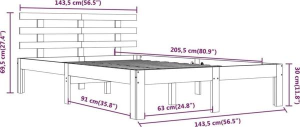 vidaXL Σκελετός κρεβατιού, λευκό, μασίφ ξύλο, 140x200 εκ