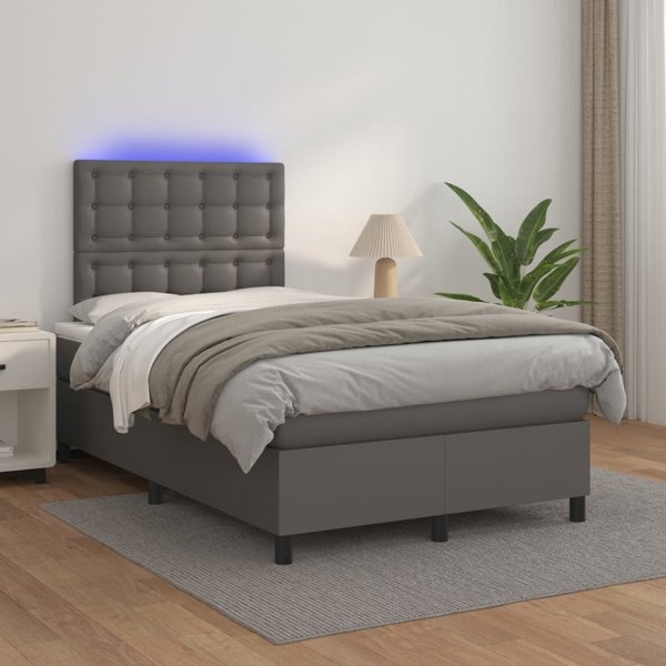 vidaXL Κρεβάτι κοντινεντάλ με στρώμα και LED, γκρι οικοδερμα 120x200 εκ.