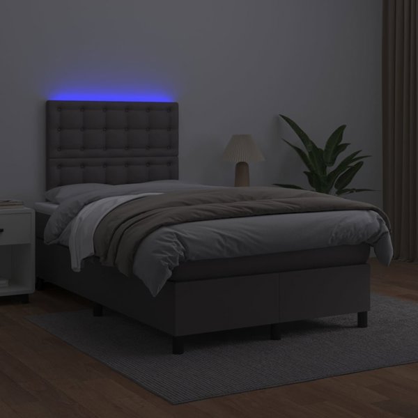vidaXL Κρεβάτι κοντινεντάλ με στρώμα και LED, γκρι οικοδερμα 120x200 εκ.
