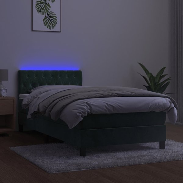 vidaXL Λουτζκο κοντινεντάλε με στρώμα και LED, πράσινο βελούδο, 90x200 εκ