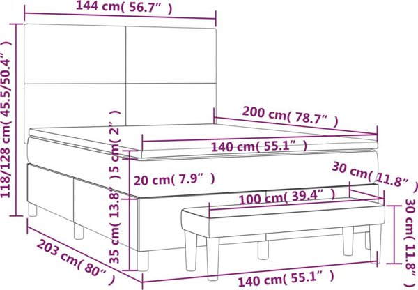 vidaXL Κρεβάτι κοντινεντάλ διπλό με στρώμα, τυρκουάζ, ύφασμα, 140x200 cm
