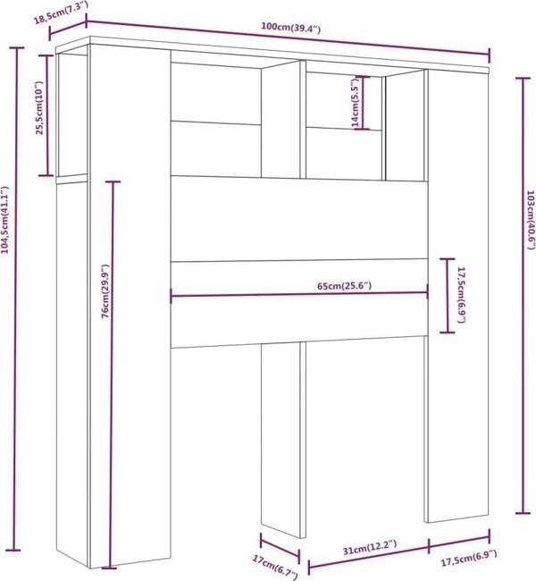 vidaXL Κεφαλάρι κρεβατιού με ράφια, λευκό, 100x18,5x104,5 cm