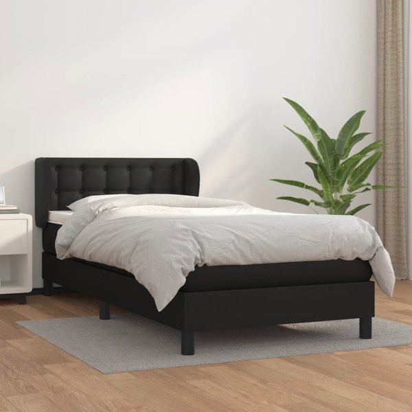 vidaXL Lit kontinental avec matelas, noir, cuir synthétique 100x200 cm