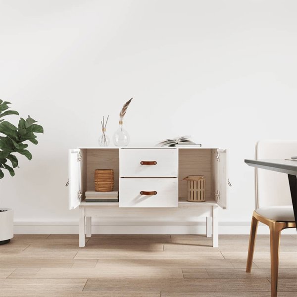 vidaXL Ντουλάπι, λευκό, 110x40x78 cm, μασίφ πεύκο