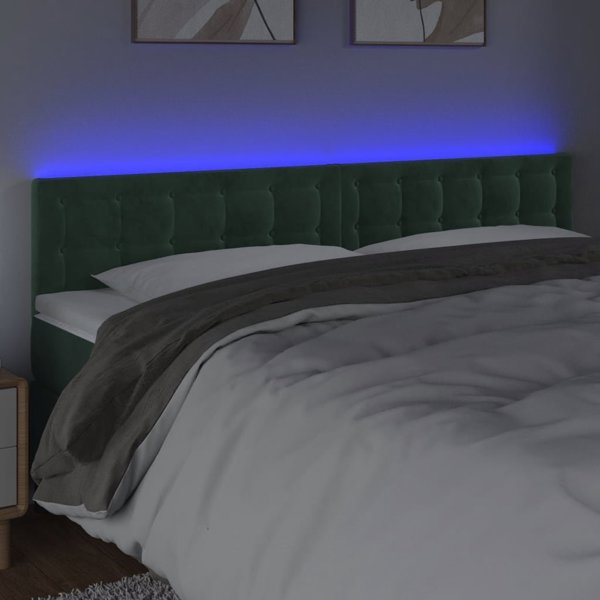 vidaXL Κεφαλάρι κρεβατιού με LED, σκούρο πράσινο, 180x5x78/88 εκ., αλεξανδρινό βελούδο