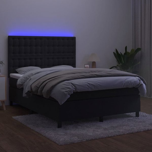 vidaXL Lozko kontynentalne z materacem i LED czarny aksamit 140x200 cm
