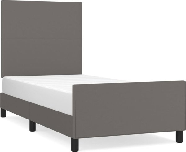 vidaXL Rama lotzka z zaglowkiem, szara, 100x200 cm, sztuczna skora