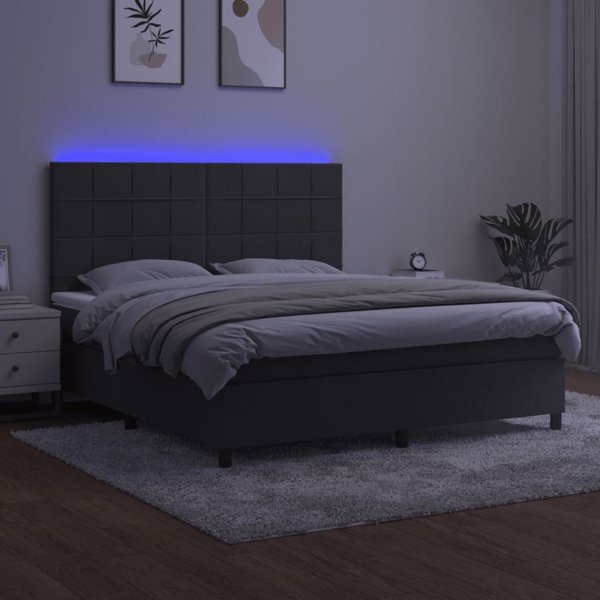 vidaXL Κρεβάτι κοντινεντάλ με στρώμα και LED, γκρι βελούδο, 180x200 εκ.