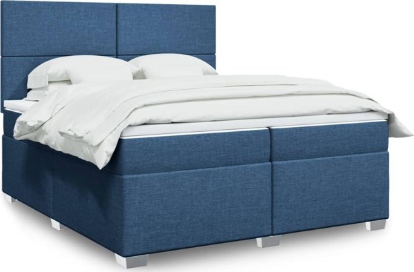 vidaXL Κρεβάτι Continental με Στρώμα Μπλε Ύφασμα 200x200 cm