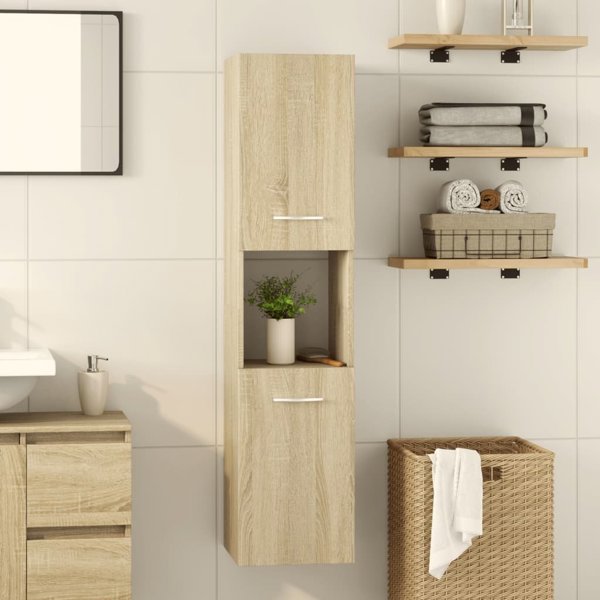 vidaXL Ντουλάπι μπάνιου Sonoma Δρυς 30x30x130 εκ. Πίνακας μοριοσανίδας