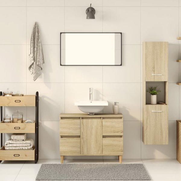 vidaXL Ντουλάπι μπάνιου Sonoma Δρυς 30x30x130 εκ. Πίνακας μοριοσανίδας