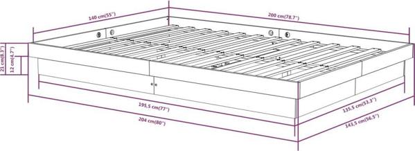 vidaXL Σκελετός κρεβατιού από μασίφ ξύλο, 140 x 200 εκ.