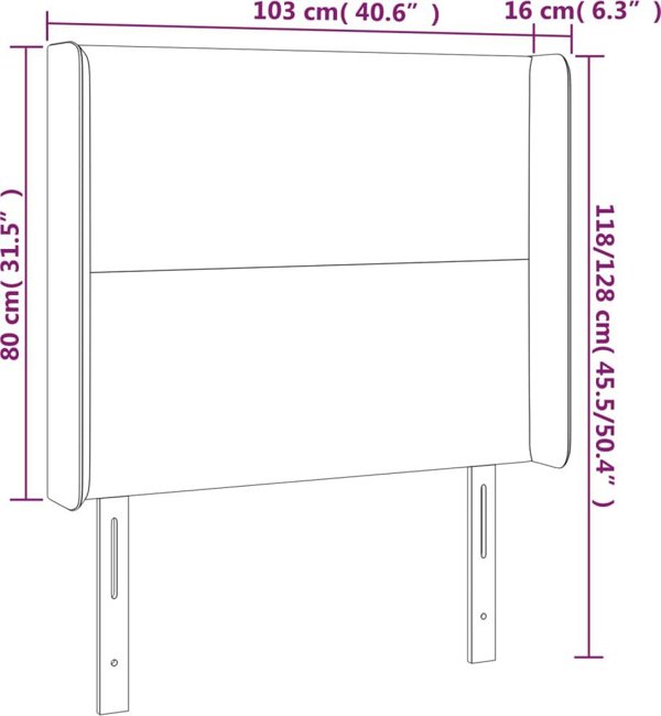 vidaXL Zaglowek do lozkaw z LED, jasnoszary, 103x16x118/128 cm, tkanina