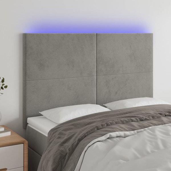vidaXL Zaglowek do lozka z LED, jasnoszary, 144x5x118/128 cm, aksamit