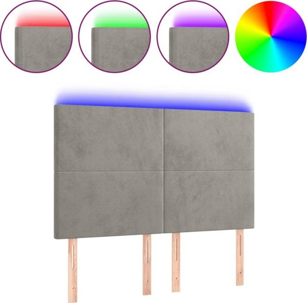 vidaXL Zaglowek do lozka z LED, jasnoszary, 144x5x118/128 cm, aksamit